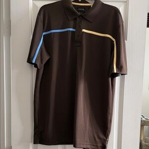 Izod Golf Shirt -Brown Polo Shirt with Blue and Yellow Stripes